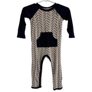 Kyte Baby Khaki Herringbone Print Longall Romper Size 12-18 Months